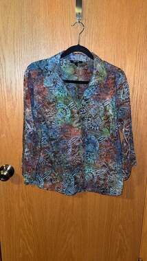 Krazy Kat Batik Print 100% Cotton Button-Up Shirt